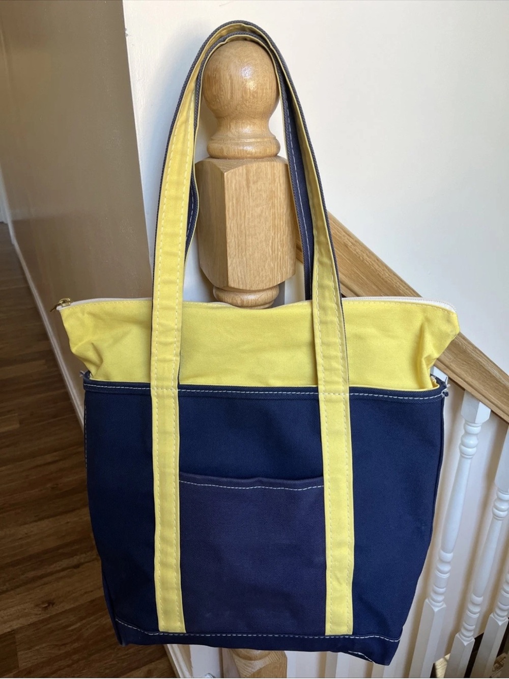 Vintage L.L. Bean Boat And Tote Navy & Yellow Cotton Canvas Zipper Made In USA